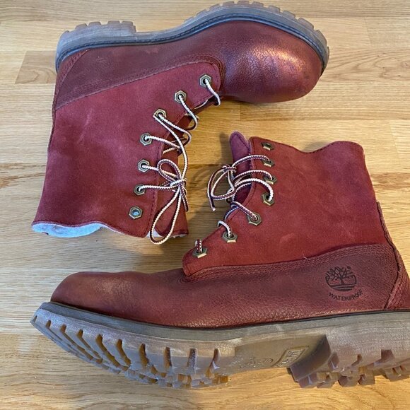 Timberland Teddy Fleece Burgundy Women's Leather Boots - Picture 12 of 12